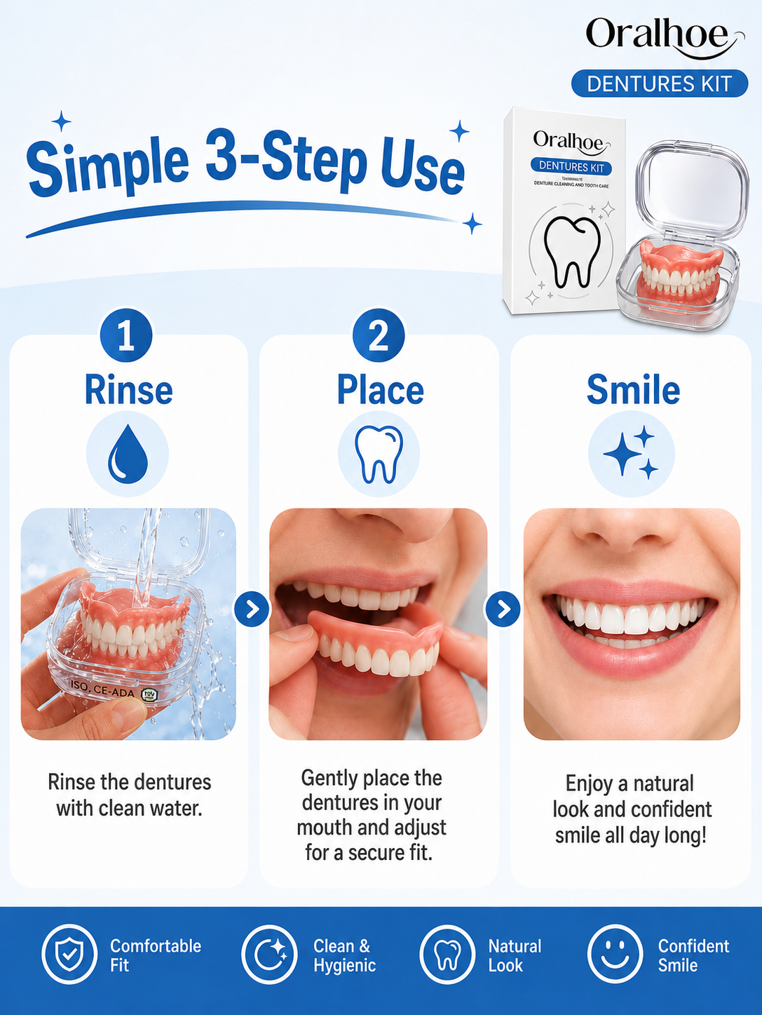 🦷 Instant Full Restoration Dentures – Easy At-Home Fit in Minutes