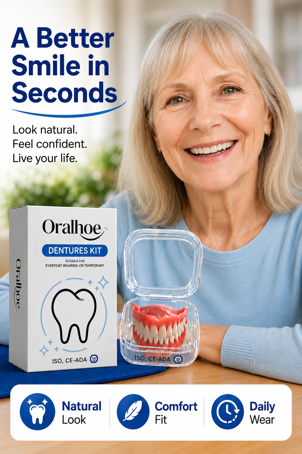 🦷 Instant Full Restoration Dentures – Easy At-Home Fit in Minutes